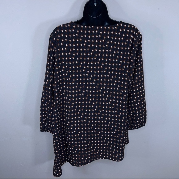 LARGE APT 9 BLACK BROWN WHITE SQUARE PRINT ART DECO BLOUSE STRETCH - Picture 6 of 12